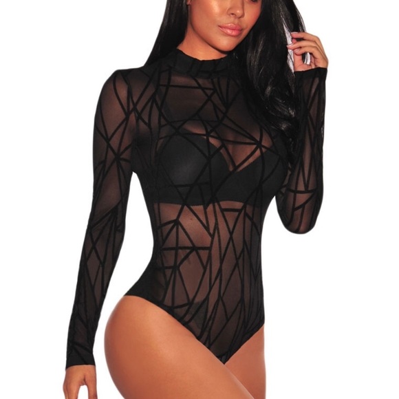 Sheer Mesh Long Sleeve Bodysuit - Picture 5 of 8